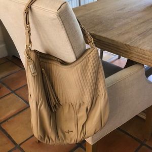 COLE HAAN leather purse handbag tassel Tan/Bone